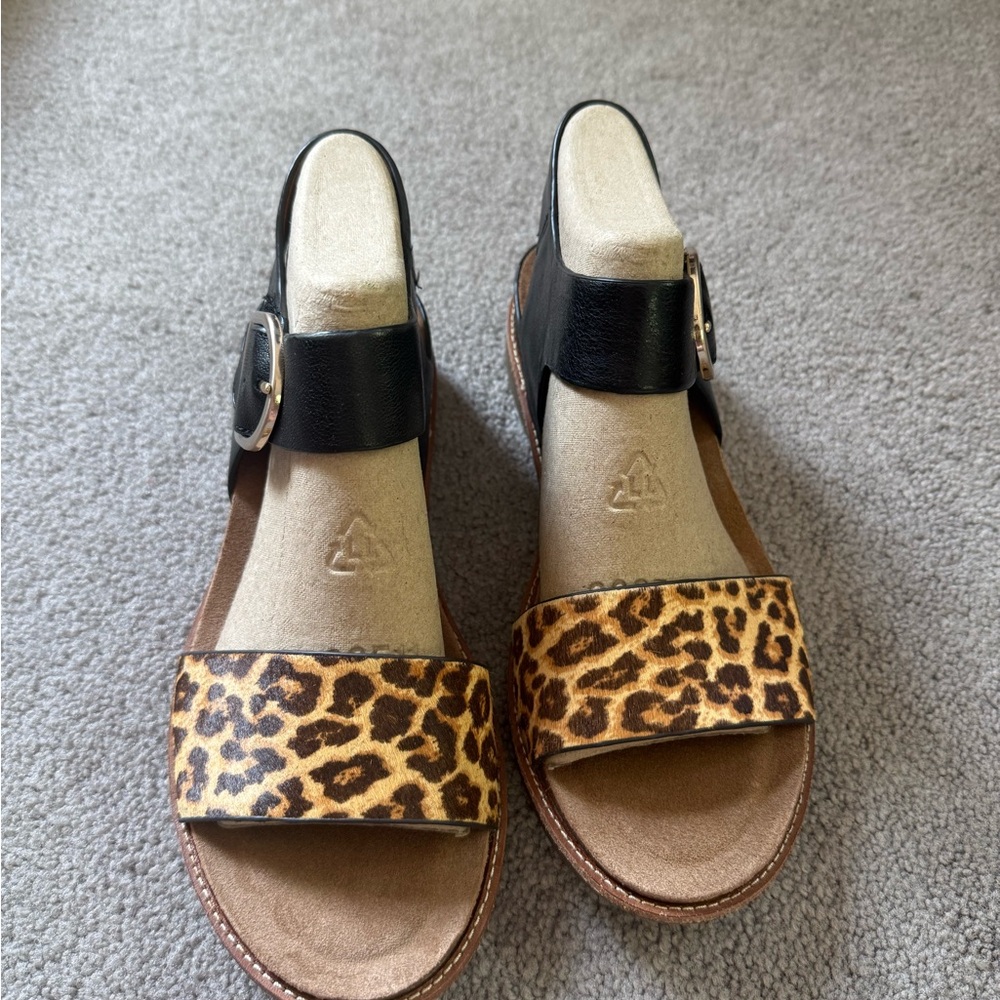 Sofft Brown and Black Sandals with Animal Print